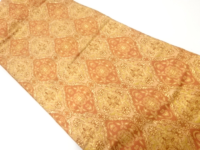 JAPANESE KIMONO / ANTIQUE FUKURO OBI / SILK / WOVEN FLORAL PLANTS